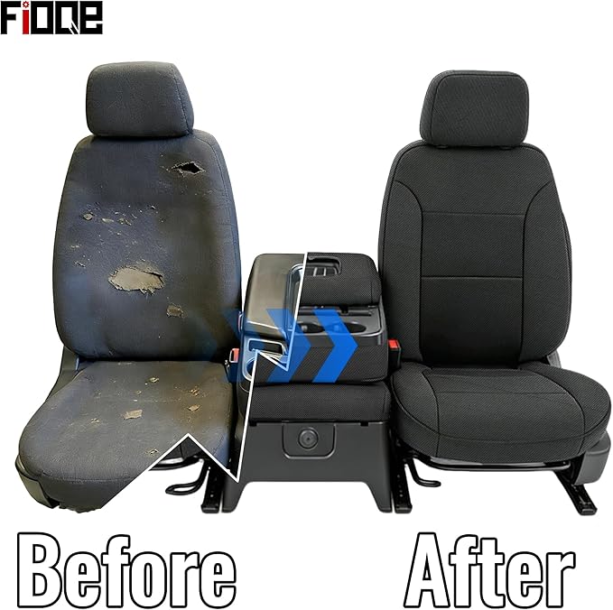 Front Thickened Composite Fabric Seat Covers for Chevy Silverado GMC Sierra 1500 Crew Cab 2019-2026 Durable Cloth Composite Foam with Headrest and Console Covers-Black