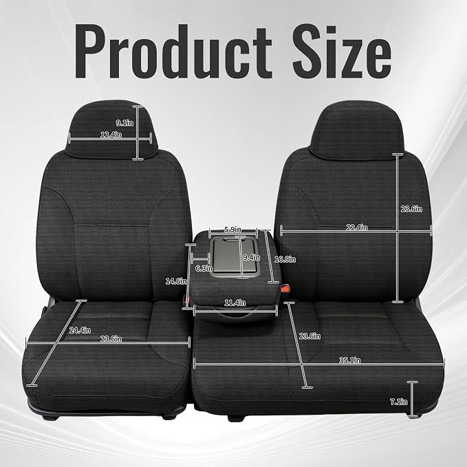 Front 60/40 Split Bench Seat Covers for Chevy Silverado Tahoe GMC Sierra 1995-2000 Front 60/40 Split Bench Seat with Opening Center Console Composite Fabric - Black