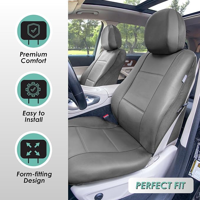FH GROUP Premium PU Leather Seat Covers Full Set â€“ Universal Fit for Cars Trucks and SUVs Gray