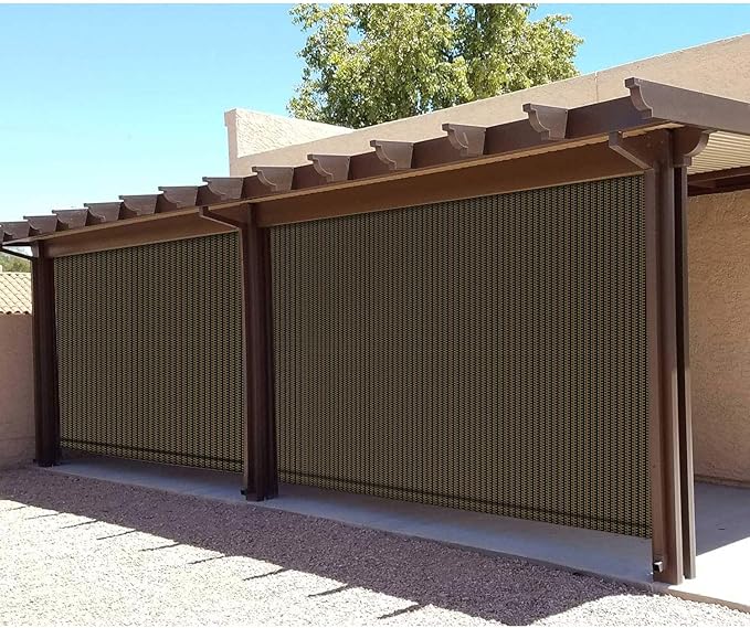 E&K Sunrise Outdoor Roll up Shade Blinds Roller Shade 6'Wx10'H Brown for Patio Porch Pergola Deck Gazebo Yard Privacy Screen Roll Down Blinds 90% Sun Blockage