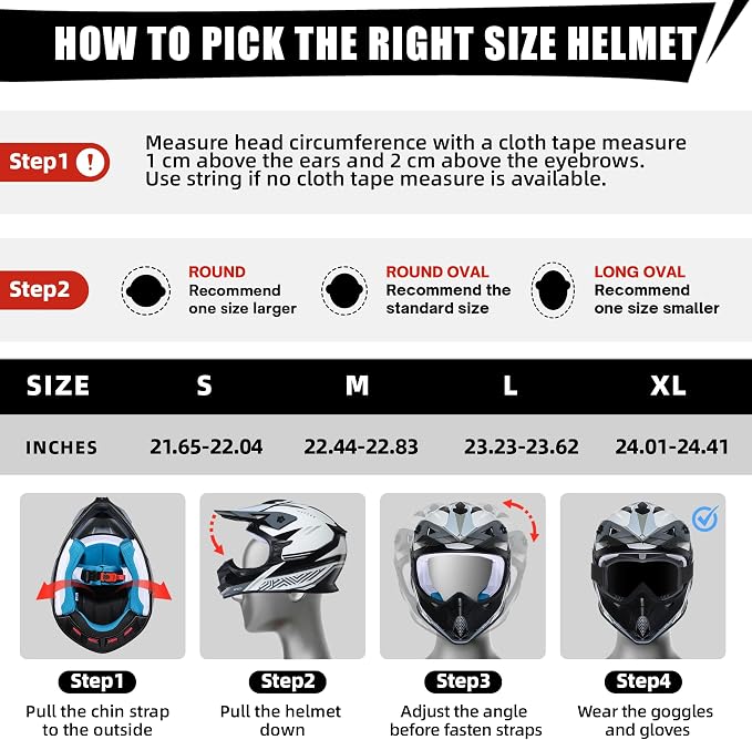 TRIANGLE Adult Dirt Bike Helmet Full Face Motorcycle Helmets with Adjustable Goggles & Gloves - DOT/FMVSS-218 Certified Motocross Helmet for Off-Road ATV BMX UTV
