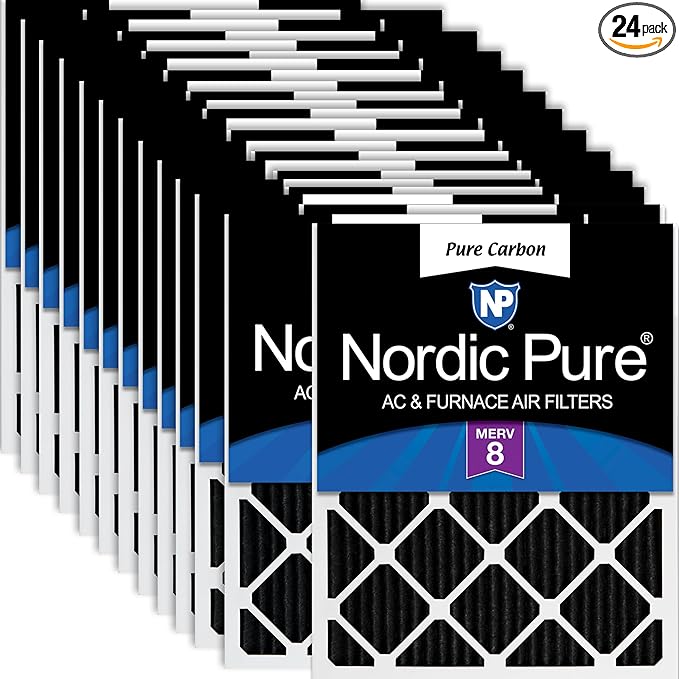 Nordic Pure 12x20x1 (Actual Size: 11 1/2 x 19 1/2 x 3/4) Pure Carbon Pleated Odor Reduction Furnace Air Filters 24 Pack