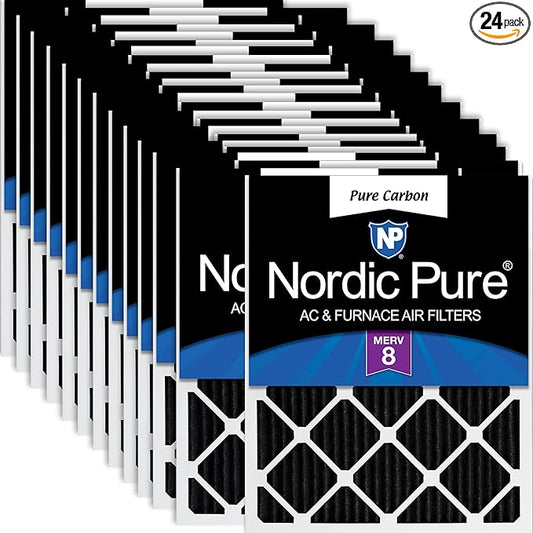 Nordic Pure 12x20x1 (Actual Size: 11 1/2 x 19 1/2 x 3/4) Pure Carbon Pleated Odor Reduction Furnace Air Filters 24 Pack