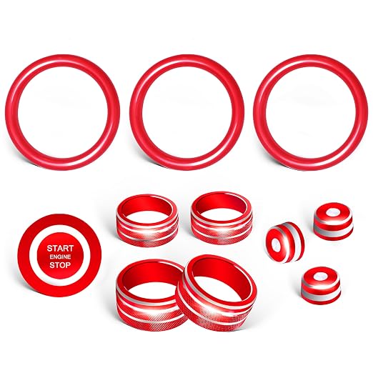 for Nissan Sentra 2025 2024 2020-2023 Accessories Knob Cover Set - Volume Tune Knob Covers, Air Conditioner, Air Vent Outlet Rings/Covers Push Start Stop Button Ring Trim for Sentra, 12Pcs (Red)