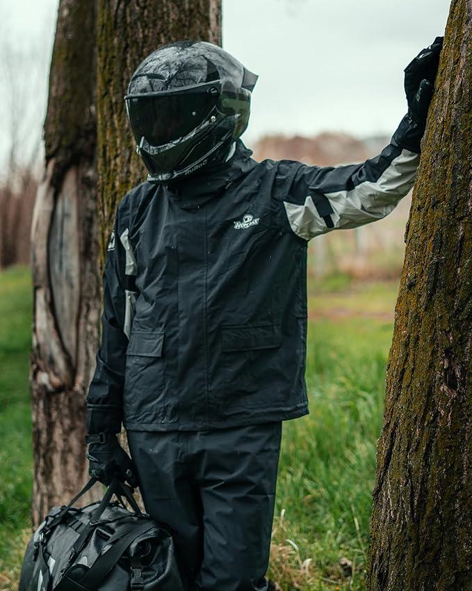 IRON JIA'S Rain Suit, Motorcycle Rain Gear for Men & Women, Waterproof Jacket and Pants, Breathable Reflective Raincoat for Farm Fishing Golf (Black XXL)