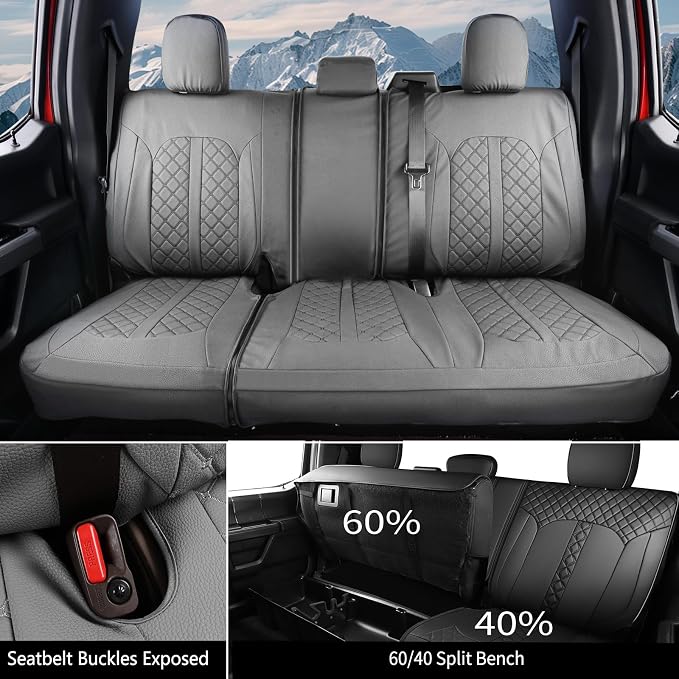 Truckiipa Leather Seat Covers for Jeep Wrangler JK Full Set Wrangler Seat Covers Seat Protector Cushion Custom Fit for 2007-2017 Jeep Wrangler JK 4-Door Sahara Sport Rubicon Freedom, Full Set, Grey