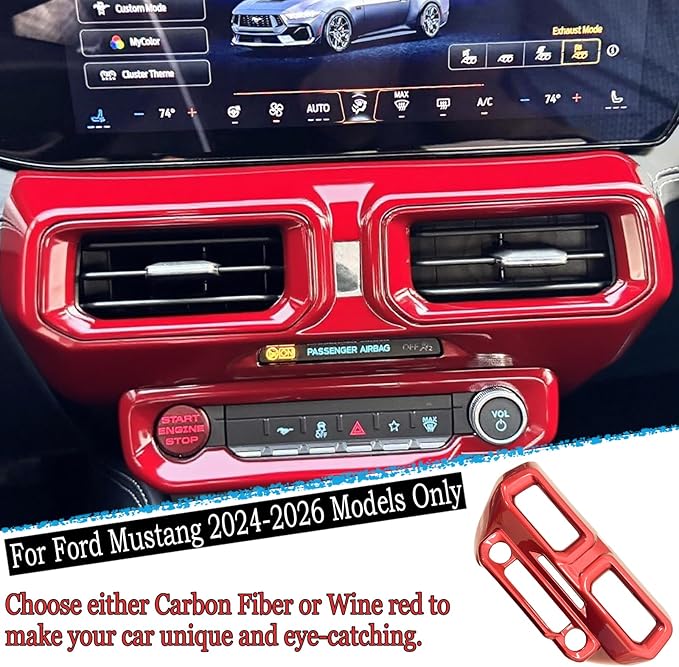 MUXEE A/C Vent Trim Panel Cover, for Ford Mustang 2024 2025 2026 - ABS Wine Red Dashboard AC Air Vent Outlet Sport Interior Trim Accessories（B-Shape）