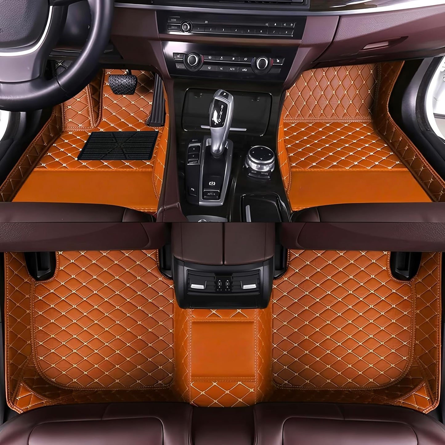 Custom Personalized Floor Mats for Cars，Luxury Full Coverage All Car Floor Mats，Anti-Slip Leather Car Mat Set ，Custom Floor Mats for 99% of Cars, Trucks & SUVs. (Orange)