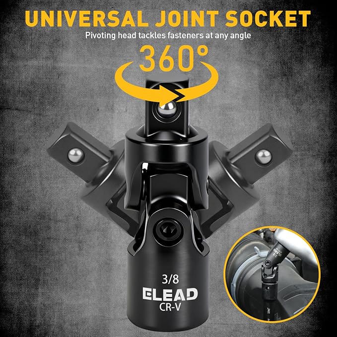4-Piece 3/8" Drive Socket Extension Bar Set, 3, 6, 10 inch Professional Extension Set, 3/8 Inch Drive Universal Joint Socket, Premium Cr-V Steel Sockets Wrench Extender