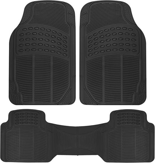 BDK ProLiner Car Floor Mats for Cars Trucks SUV, 3-Piece All-Weather Heavy Duty Rubber Liners with Universal Trimmable Fit, Durable Waterproof Vehicle Auto Floor Mats with Capture Ridges Black