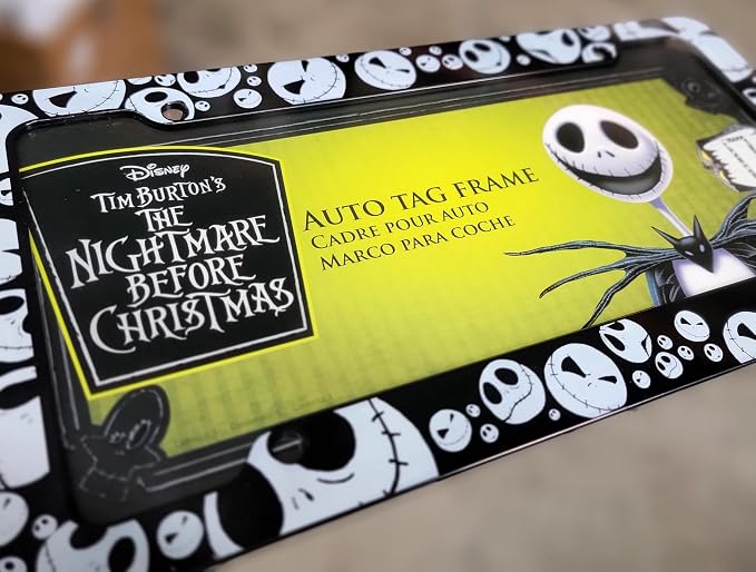 Yupbizauto 9 Pieces Nightmare Before Christmas Jack Skellington Bone Design Car Truck SUV Seat Covers Rubber Front and Rear Floor Mat Set with Little Tree Air Freshener Bundle Set