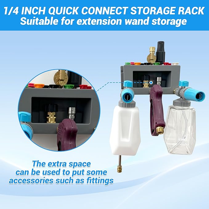 PWACCS Pressure Washer Gun Holder, Foam Cannon Holder, Pressure Washer Nozzle Tip and Wand Holder, 1/4" Quick Connect Automatic Foam Cannon Mount, Pressure Washer Accessories Storage Rack, 1 Pack