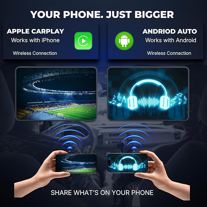 Portable Wireless Carplay Car Screen carplay, 7" Touchscreen for Car with Apple Car Play & Android Auto Backup Camera/Mirror Link/Voice Control/Bluetooth/GPS/AUX/FM All Vehicle
