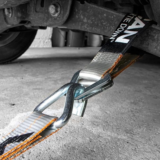 VULCAN Ratchet Strap with Wire Hooks - 2 Inch x 15 Foot - 4 Pack - Silver Series - 3,300 Pound Safe Working Load