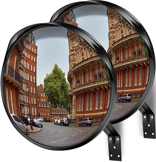 Angooni Premium 12" Acrylic Convex Traffic Mirror, Pack of 2, Adjustable Safety Mirror For Wide Angle View, Corner Security Mirrors Indoor and Outdoor, Driveway, Parking Garage, Office