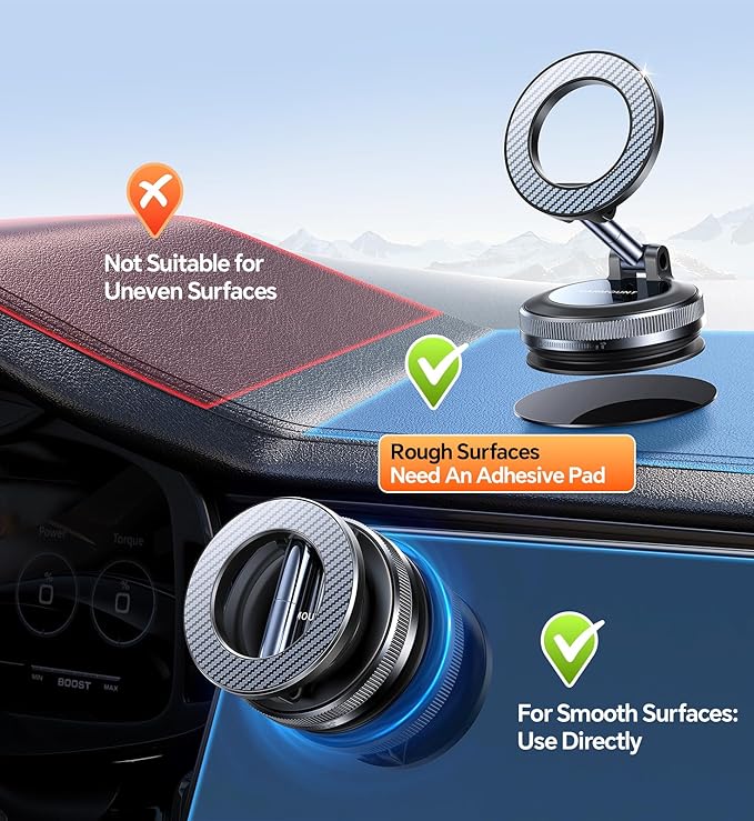 Coolpow Magsafe Car Mount【Strongest Magnet】 Magnetic Phone Holders for Your Car【AdhesiveFree | Pure Vacuum Suction Phone Mount for Car Phone Holder Mount Dash for iPhone 17 16 15 Valentines Day Gifts