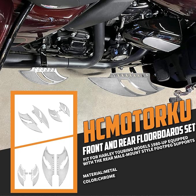 Motorcycle Floorboards Set Driver Passenger Footboards Front Rear Foot Pegs Fit For Harley Touring Road Glide Electra Glide Street Glide Softail Dyna (Chrome)