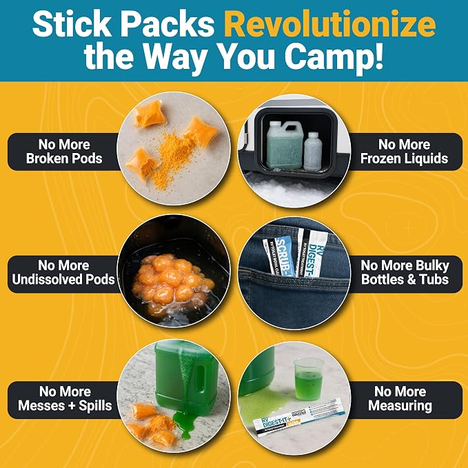 Unique RV Digest-It Ultra Stick Packs Summer-Long Tank Treatment, 6 Premeasured Packs, No Mess Powder for Black Tanks, Controls Odors, Helps Break Down Waste