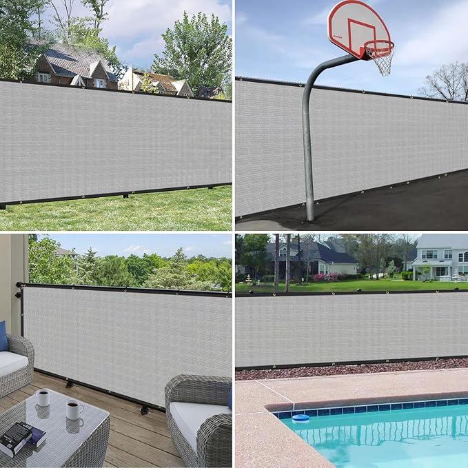Windscreen4less Privacy Fence Screen Heavy Duty Windscreen Fencing Mesh Fabric Shade Net Cover with Brass Grommtes for Outdoor Wall Garden Yard Pool Deck, 8'x218' Light Gray