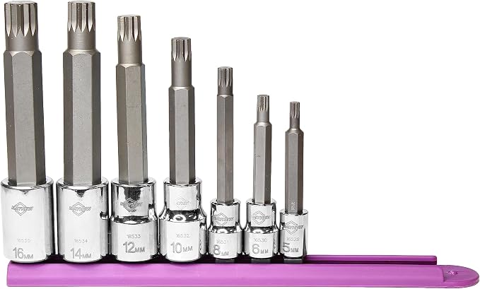 Mayhew Tools 16037 Triple Square Insert Socket Bit Set, Chrome, 7-Piece Medium-Length