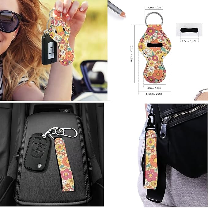 Aesthetic 70s 80s Groovy Hippie Daisy Flower Print Car Accessories Car Seat Covers Full Set with Steering Wheel Covers+Seat Belt Pads+Coasters+Keychain+Lipstick Holder Universal Fit(13 Pack)