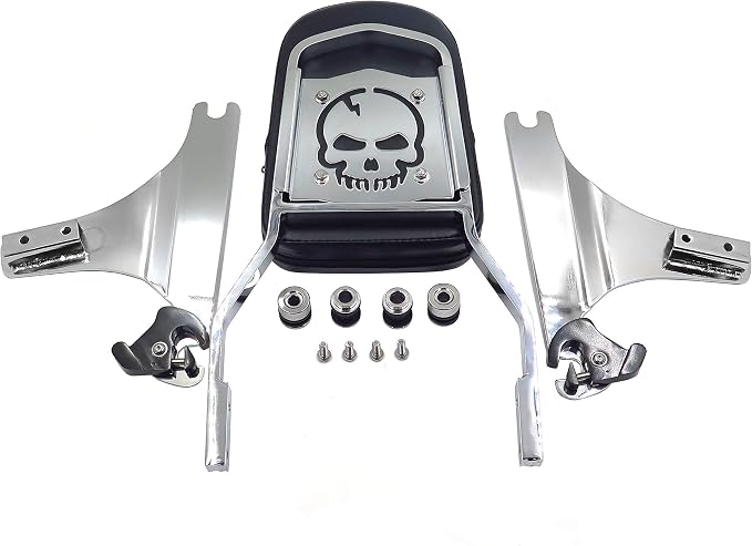 MT501-006+SS001-SA Quick Detachable Sissy Bar Passenger Backrest for H-D Softail, Bold Style, Silver Billet Aluminum
