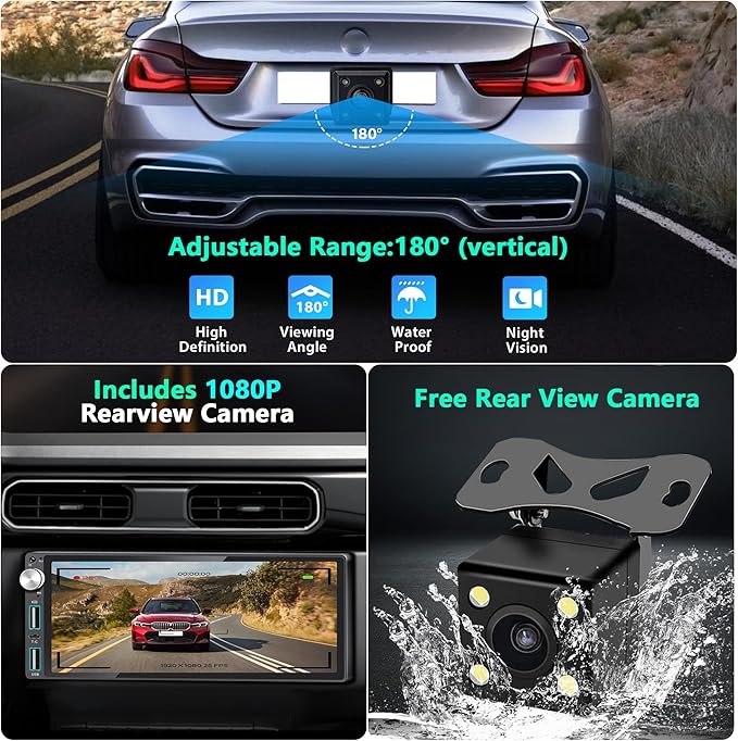Single Din Car Stereo with Apple Carplay Android Auto,6.9 Inch IPS Touchscreen, 1 Din Car Audio Receivers wtih Bluetooth Handsfree/FM/AM/Dual USB/Type-C/EQ/SWC/GPS Navigation/Backup Camera/Microphone