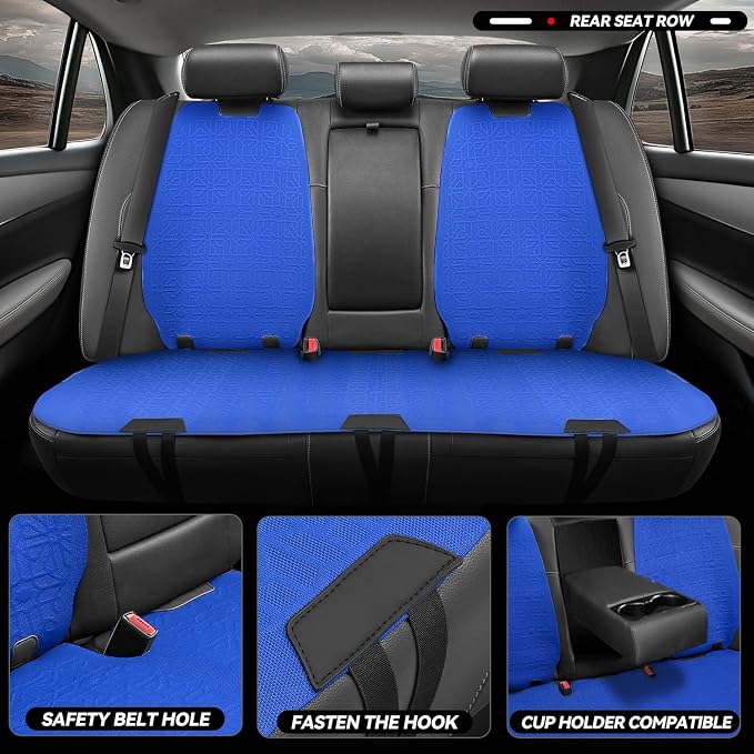 Auto Dynasty Car Seat Covers Full Set, Anti-Slip Automotive Interior Covers, Breathable and Comfort Car Seat Protectors, Airbag Compatible, Universal Fit Most Vehicles, Blue (Protex Series)