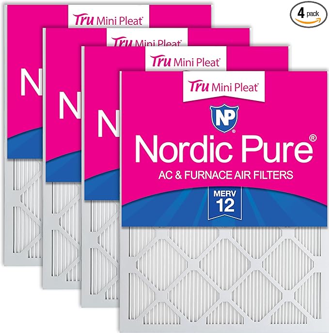 Nordic Pure 14x20x1 (Actual Size: 13 1/2 x 19 1/2 x 3/4) Tru Mini Pleat MERV 12 AC Furnace Air Filters – 2.5X More Media for Longer-Lasting, High-Efficiency Filtration - 4 Pack