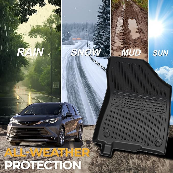 Floor Mats for Toyota Sienna 2021-2026, All Weather Floor Mats Lower Trunk Cargo Liner Accessories, Full Coverage Set (Fit 7 Seats)