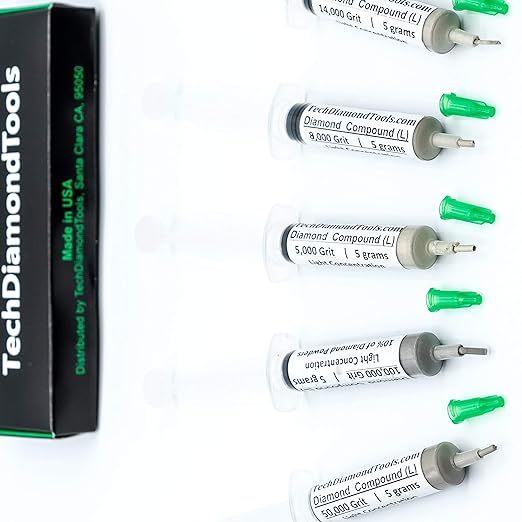 TechDiamondTools Diamond Polishing Compound Kit of 5 Polishing Paste USA Made 5000 8000 14000 50000 100000 Grit for Marble Glass Metal Rock Jewelry Resin Silver Gemstone with 10% of Diamond Powder