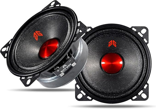 MX40P1 Midrange Loudspeaker 4" Red Dust Cap, 120W Max, 4 Ohms, Premium Quality Audio Door Speakers for Car or Truck Stereo Sound System, Black (2 Speaker)