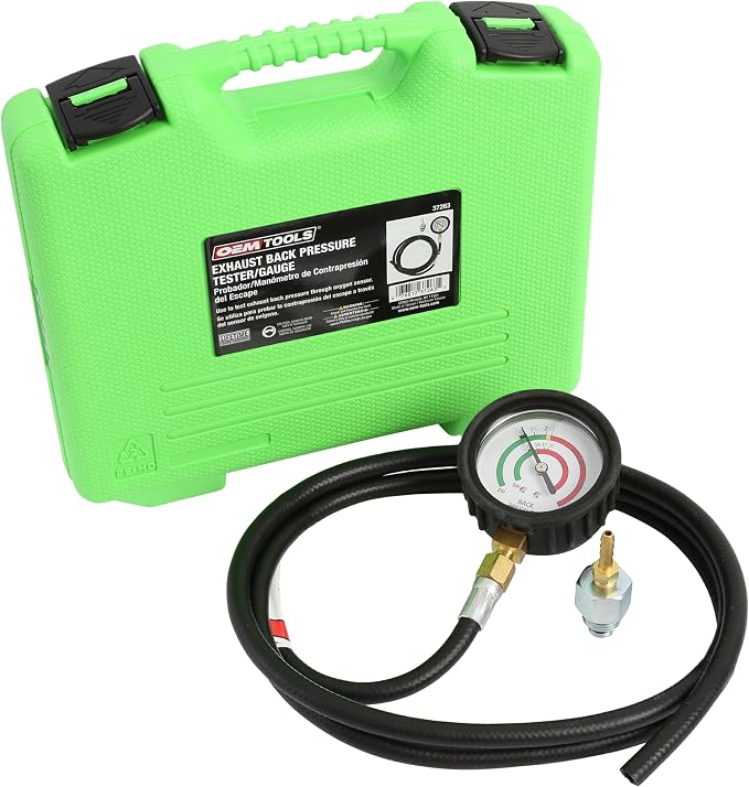 OEMTOOLS 37263 Exhaust Back Pressure Tester/Gauge Kit, Exhaust Gauge Diagnoses Catalytic Converter Issues, Oxygen Sensor Adapter, psi/Bar Readings