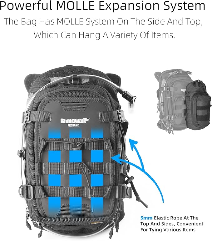 Rhinowalk Motorcycle Tank Bag Backpack Travel Luggage Separate Water Bag Duffel Bag with molle system fits most Adventure and Sport Motorcycle Frames
