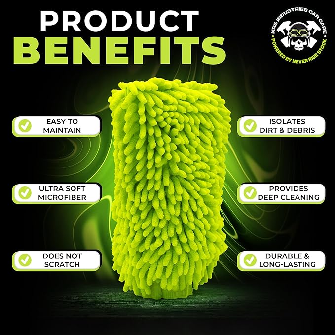 Never Ride Stock 2 Pack Microfiber Car Wash Mitt – Scratch-Free Chenille, Extra Thick & Ultra Absorbent – Safe for Black & Dark Paint – Lint-Free, Reusable Auto Cleaning Glove