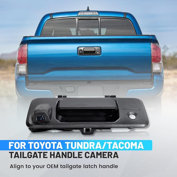 EWAY Tailgate Handle Backup Camera for 2014-2019 Toyota Tundra 2016-2020 Toyota Tacoma Tailgate Liftgate Latch Handle Reverse Rear View Back Up Camera w/Key Hole, Replaces# 69090-0C090, 69090-0C091