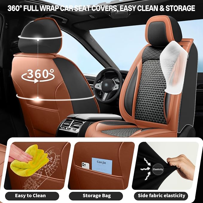 Fit Escape Ice Silk Cooling Car Seat Covers for Ford Escape 2010-2025 2026, Breathable Seat Protector, Anti-Slip & Scratch-Resistant，Sweatproof Auto Cushion Covers（5 Seats, Brown）