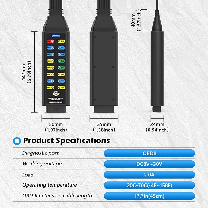 OBD2 Breakout Box Auto OBDII Protocol Detector | 16-Pin Diagnostic Tool with Ground, Power & Protocol Circuit Detection with Jumper and Clips