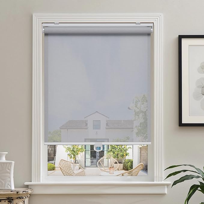 AOSKY Cordless Roller Shades for Windows Light Filtering Shades with 5% Openness Solar Screen Semi Sheer Roller Blinds UV Protection for Office and Home. Easy to Install 30" W x 72" H (Grey)