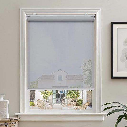 AOSKY Cordless Roller Shades for Windows Light Filtering Shades with 5% Openness Solar Screen Semi Sheer Roller Blinds UV Protection for Office and Home. Easy to Install 40" W x 72" H (Grey)