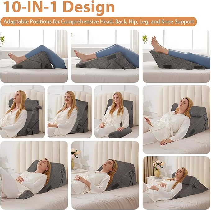 BIEEZZK Orthopedic Bed Wedge Pillow Set 3Pcs, Adjustable Memory Foam, Pillow Wedge for Post Surgery, Back Pain Relief, Triangle Pillows for Acid Reflux, Snoring, GERD, Dark Grey