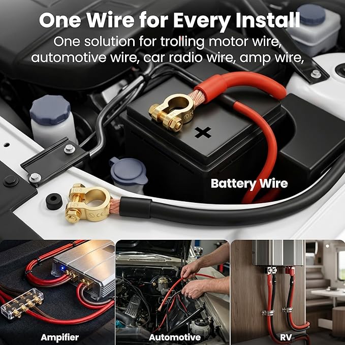 GEARit 4 Gauge Wire 50 ft Each Black/Red Set, 4 AWG Battery Cable CCA, 4 Gauge Power Ground Wire for Car Audio Amp, Automotive, RV, Trailer