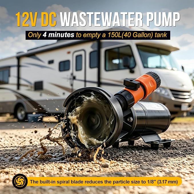 12V RV Portable Macerator Pump, 12GPM Self-Priming Sewage Quick Grinder Pump, Suction 3.5 Feet Lift 10 Feet Waste Pumps for RV Camper Boat Kitchen
