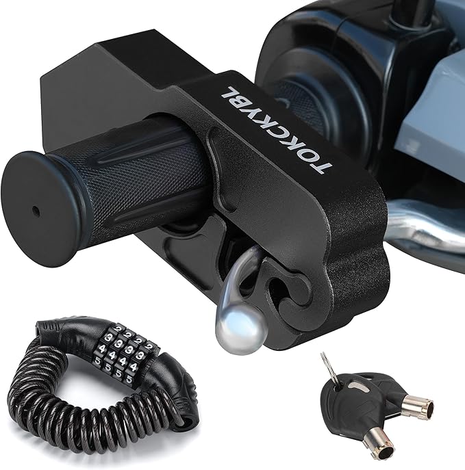 Motorcycle Lock, Heavy Duty Anti Theft Helmet, Brake and Handlebar Lock, Universal for Motorcycles, ATVs, Dirt Bikes, Mopeds, Scooters, Black
