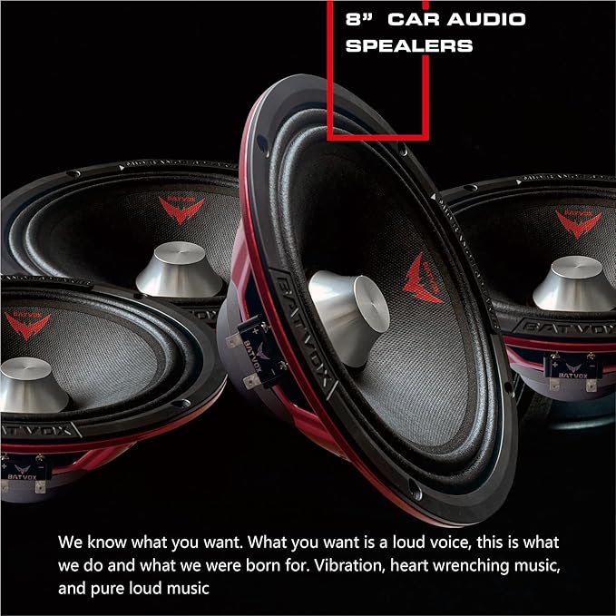 MX80S3 Loudspeaker 8 Inch Midrange 600 Watts 4 Ohms Silvery Bullet, Premium Quality Audio Door Speakers for Car or Truck Stereo Sound System, Black (2 Speaker)