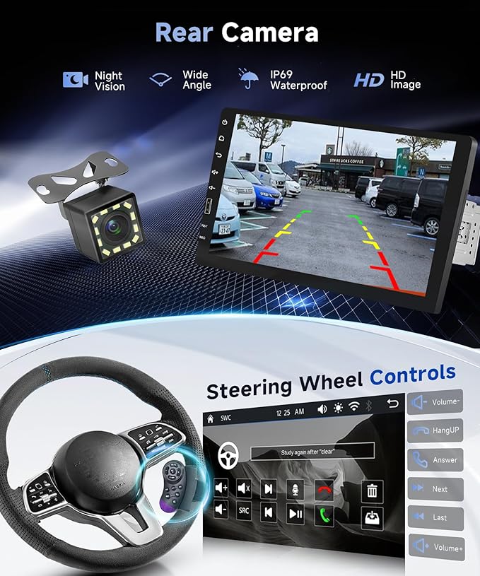 Single Din Car Stereo Support Wireless Carplay Android Auto You-Tube, 9-Inch IPS Touch Screen Car Radio 1 Din with backup Camera Car Audio Receiver Support Mirror Link Bluetooth FM USB EQ SWC