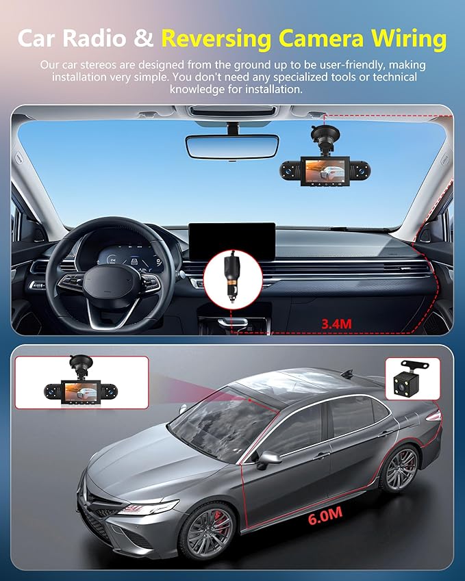 3" 4 Channel Mirror Dash Cam Front and Rear Inside Left Right 1080P Dash Camera with G-Sensor Motion Detection 8 IR Lamps Night Vision Loop Recording Parking Assistance Exposure Compensation