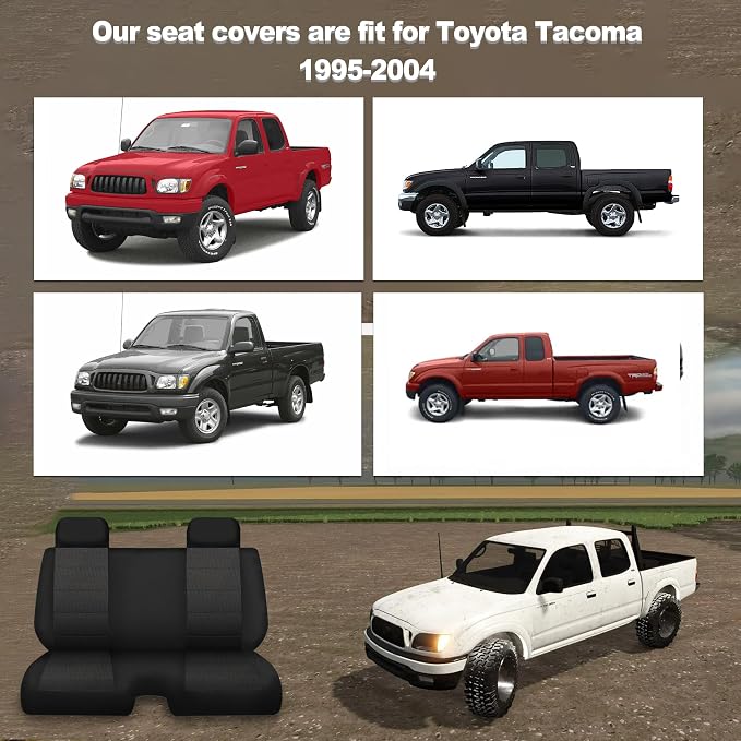 Bench Seat Covers for Toyota Tacoma 1995 1996 1997 1998 1999 2000 2001 2002 2003 2004 Heavy Duty Cloth Protector Interior Accessories，Waterproof & Machine Washable, Black