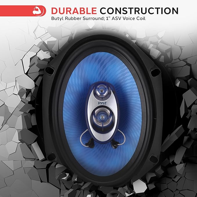 Pyle 6” x 8” Car Sound Speaker (Pair) - Upgraded Blue Poly Injection Cone 3-Way 360 Watts w/ Non-fatiguing Butyl Rubber Surround 70 - 20Khz Frequency Response 4 Ohm & 1" ASV Voice Coil - Pyle PL683BL