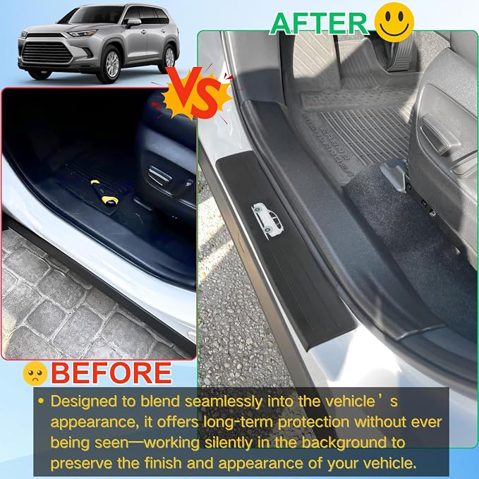 4Pcs Door Sill Protector for 2024-2026 Toyota Grand Highlander | Fits Hybrid LE/XLE/Ltd/Platinum, ABS Guards w/Logo, Anti-scratch, Non-slip, Hide Scuff, Stick-on (Not for Highlander)